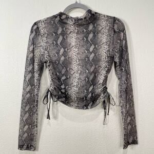Y2k Rue 21 Sheer Mesh Snakeskin Tie Side Mock Neck Top Rave Party 2000s Trashy S